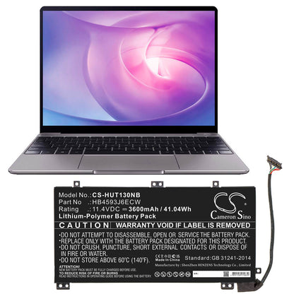 11.4V, 3600mAh, Li-Polymer Battery fits Huawei, Matebook 13, Matebook 13 I7, 41.04Wh