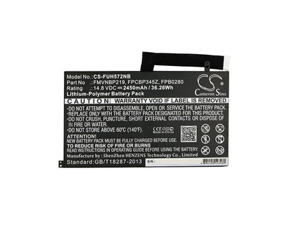 14.8V, 2450mAh, Li-Polymer Battery fits Fujitsu, Lifebook Uh572, 36.26Wh