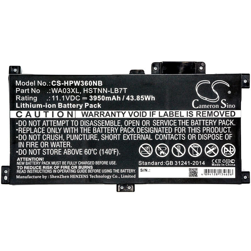 11.1V, 3950mAh, Li-ion Battery fits Hp, Pavilion X360 - 15-br041nr, Pavilion X360 14-ba016na, 43.845Wh