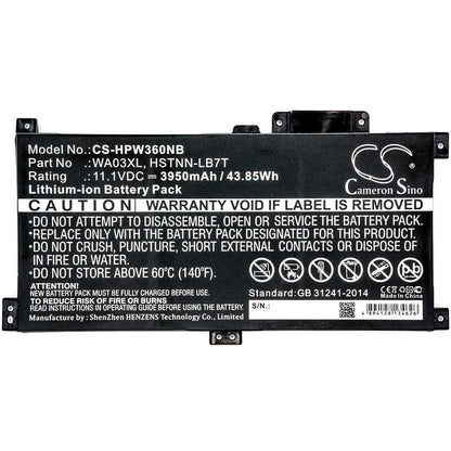 11.1V, 3950mAh, Li-ion Battery fits Hp, Pavilion X360 - 15-br041nr, Pavilion X360 14-ba016na, 43.845Wh