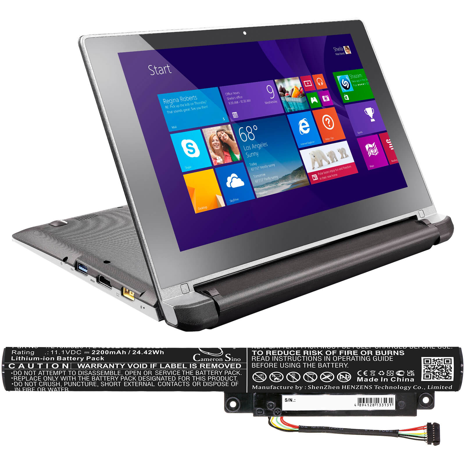 11.1V, 2200mAh, Li-ion Battery fits Lenovo, 59-407061, 59-439199, 24.42Wh