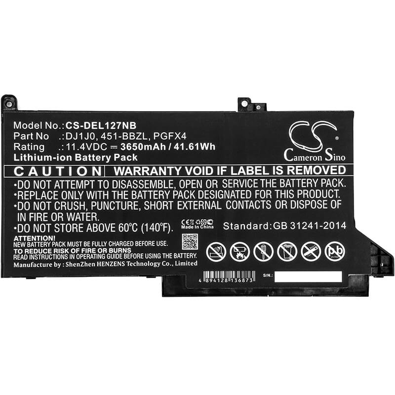 11.4V, 3650mAh, Li-ion Battery fits Dell, 451-bbzl, Latitude 12 (7280-k8x0t), 41.61Wh