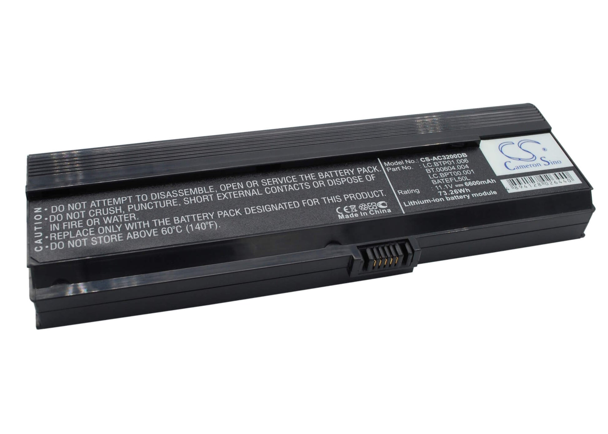 11.1V, 6600mAh, Li-ion Battery fits Acer, Acer Travelmate 3000, As36802682, 73.26Wh