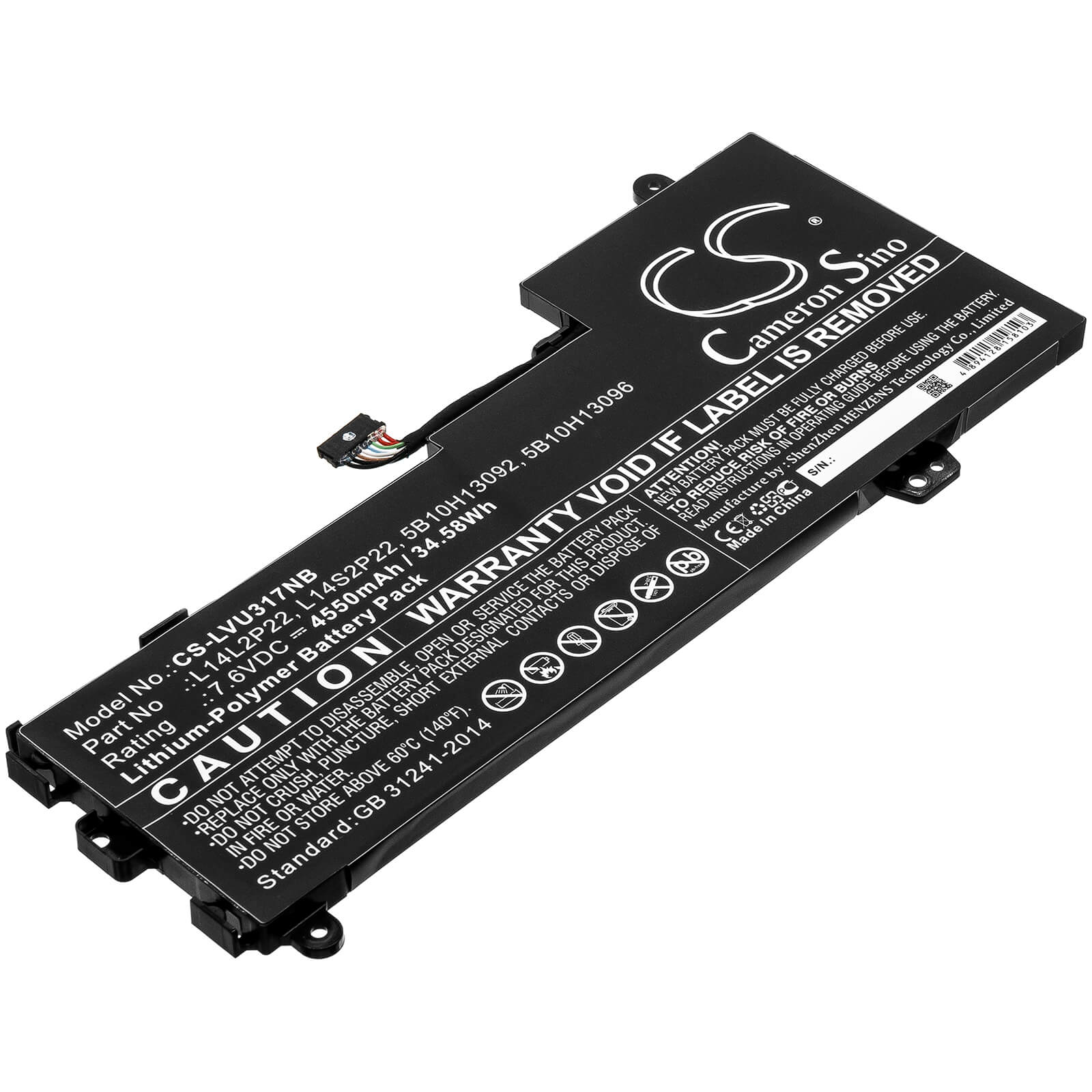 7.6V, 4550mAh, Li-Polymer Battery fits Lenovo, E31-80, E31-80 80mx0107ge, 34.58Wh