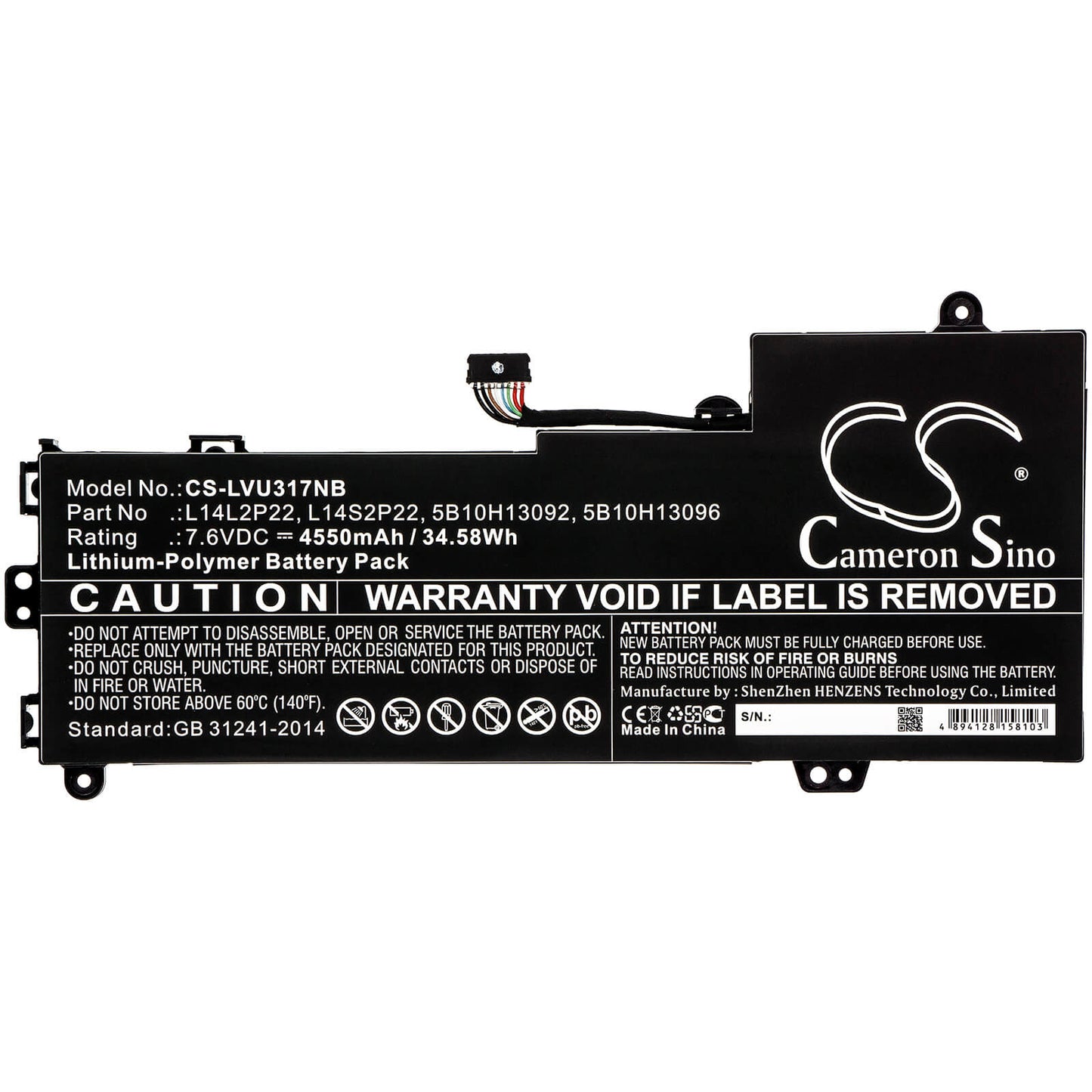 7.6V, 4550mAh, Li-Polymer Battery fits Lenovo, E31-80, E31-80 80mx0107ge, 34.58Wh