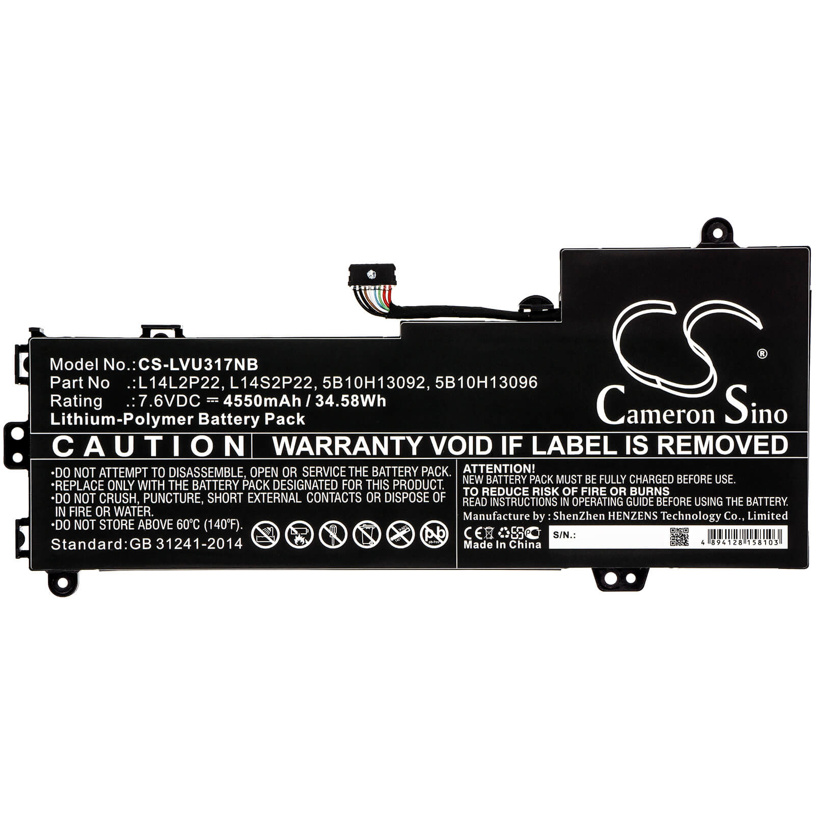 7.6V, 4550mAh, Li-Polymer Battery fits Lenovo, E31-80, E31-80 80mx0107ge, 34.58Wh