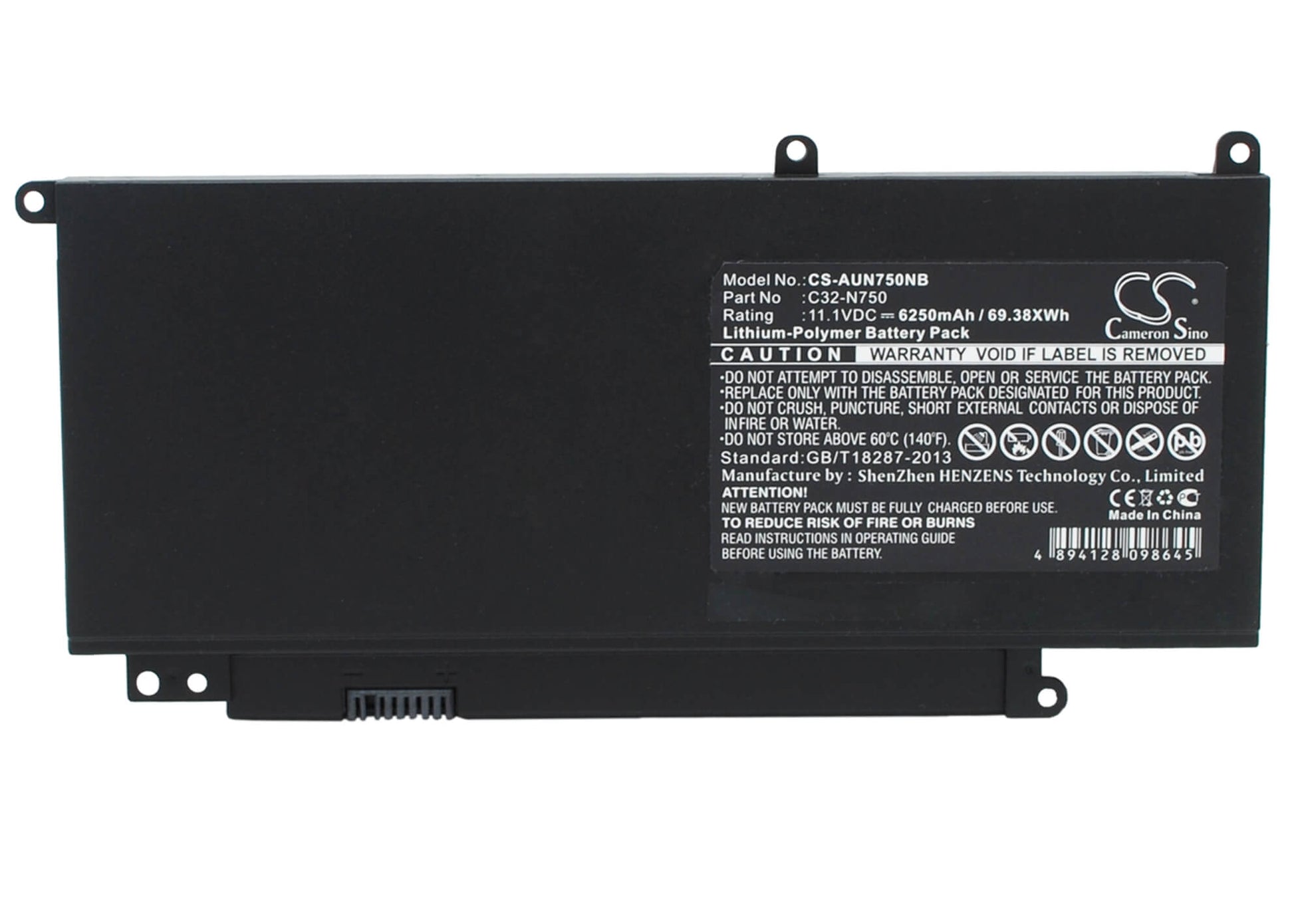 11.1V, 6250mAh, Li-Polymer Battery fits Asus, N750, N750j, 69.375Wh