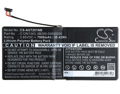 3.85V, 7900mAh, Li-Polymer Battery fits Asus, Transformer Book Tx201laf, Tx201, 30.415Wh