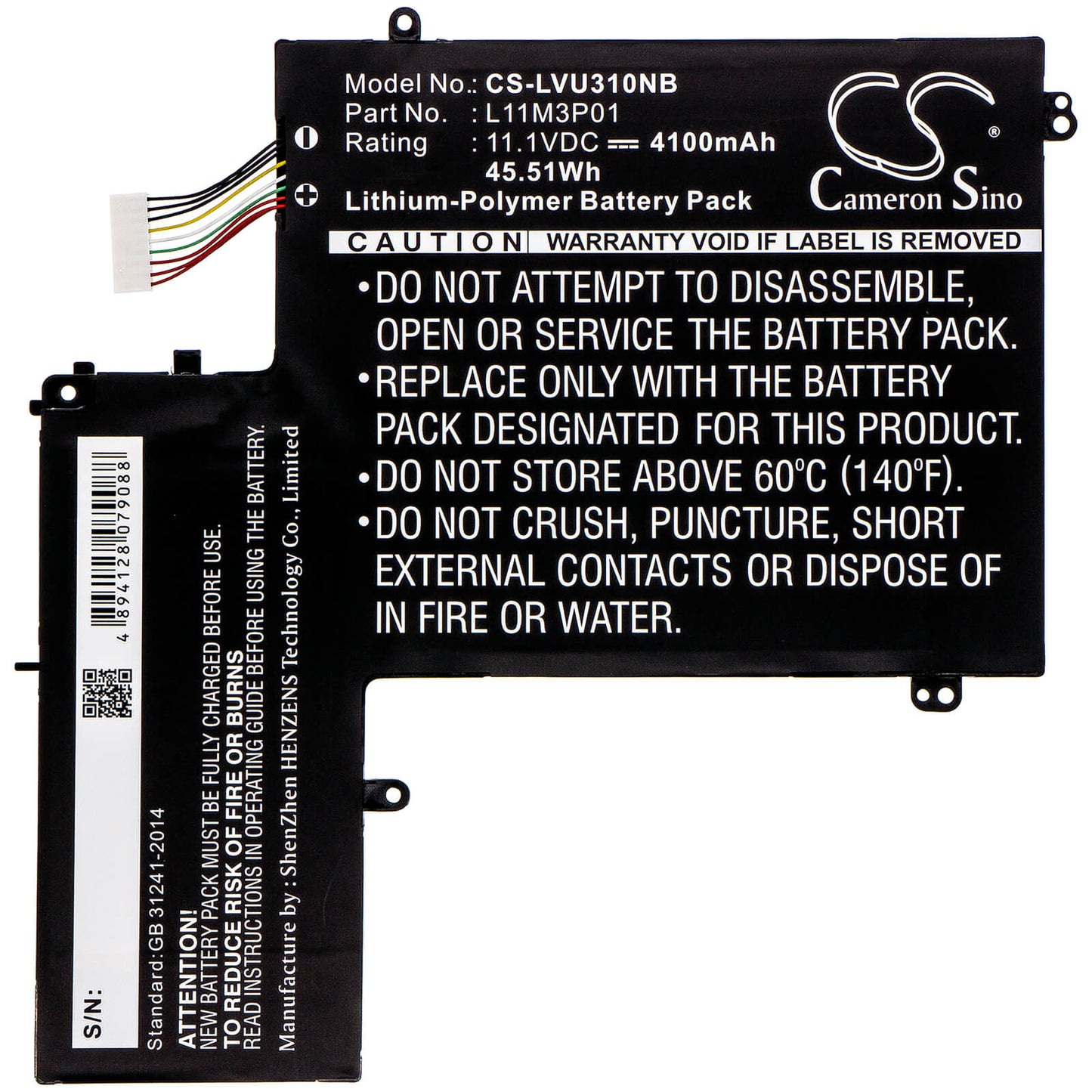 11.1V, 4100mAh, Li-Polymer Battery fits Lenovo, Ideapad U310, Ideapad U310 4375, 45.51Wh