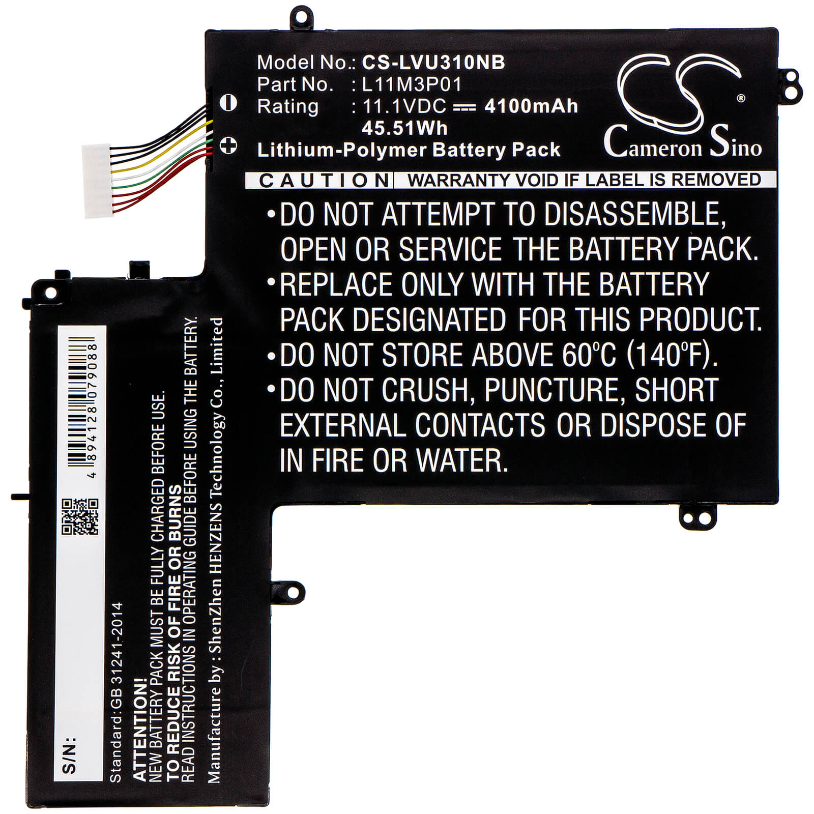 11.1V, 4100mAh, Li-Polymer Battery fits Lenovo, Ideapad U310, Ideapad U310 4375, 45.51Wh