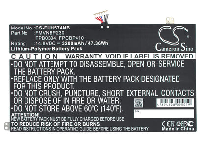 14.8V, 3200mAh, Li-Polymer Battery fits Fujitsu, Lifebook Uh574, 47.36Wh