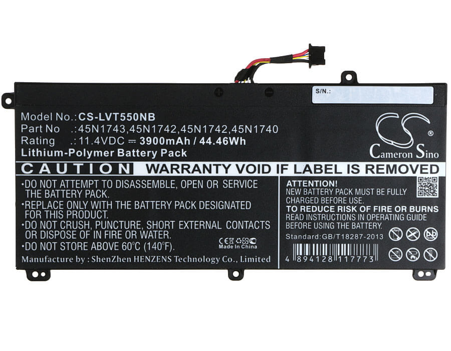 11.4V, 3900mAh, Li-Polymer Battery fits Lenovo, Thinkpad T550, Thinkpad T550 15.5", 44.46Wh