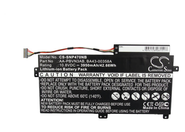 10.8V, 3950mAh, Li-ion Battery fits Samsung, 340xaa, 340xaa-k03, 42.66Wh