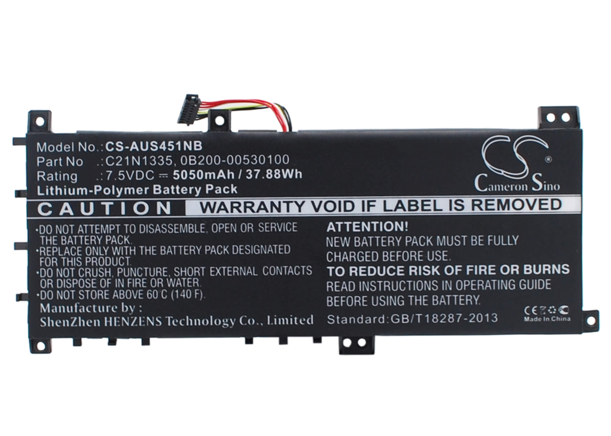 7.5V, 5050mAh, Li-Polymer Battery fits Asus, K451l, K451ln, 37.875Wh