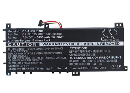 7.5V, 5050mAh, Li-Polymer Battery fits Asus, K451l, K451ln, 37.875Wh