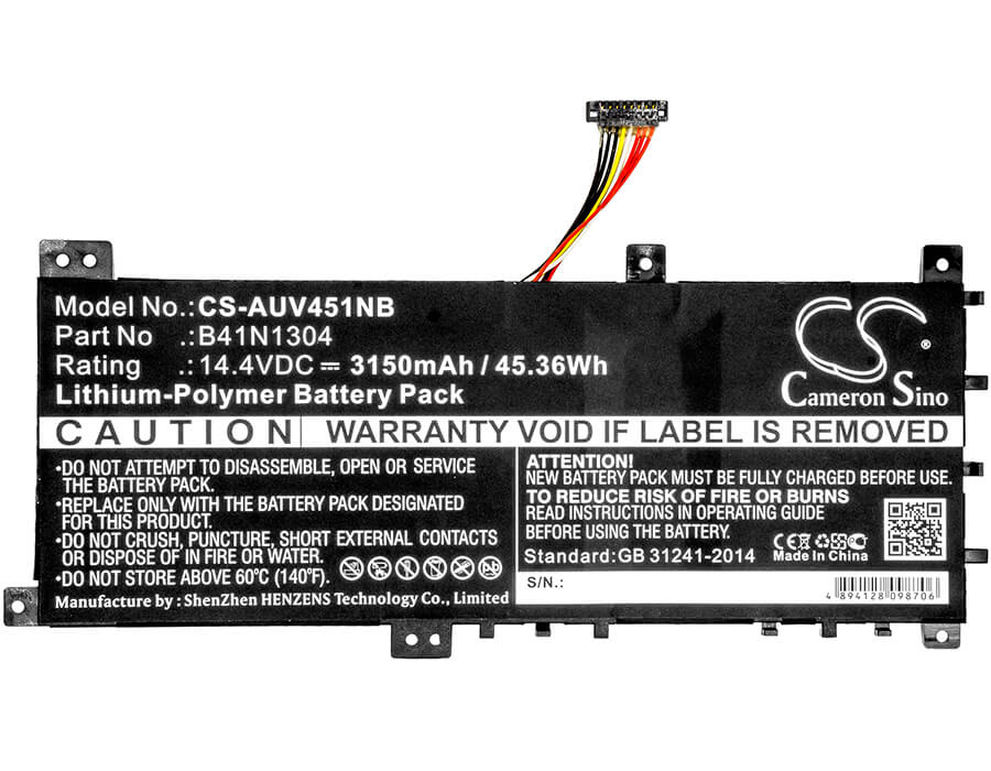 14.4V, 3150mAh, Li-Polymer Battery fits Asus, Vivobook V451la, Vivobook V451la-ds51t, 45.36Wh