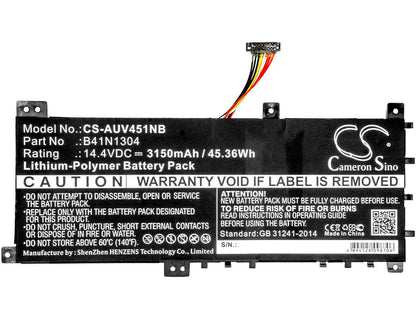 14.4V, 3150mAh, Li-Polymer Battery fits Asus, Vivobook V451la, Vivobook V451la-ds51t, 45.36Wh
