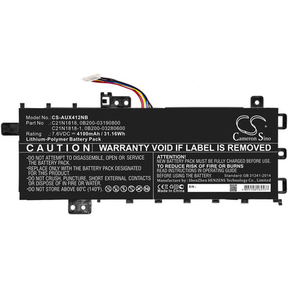7.6V, 4100mAh, Li-Polymer Battery fits Asus, A412fa, A412ua, 31.16Wh