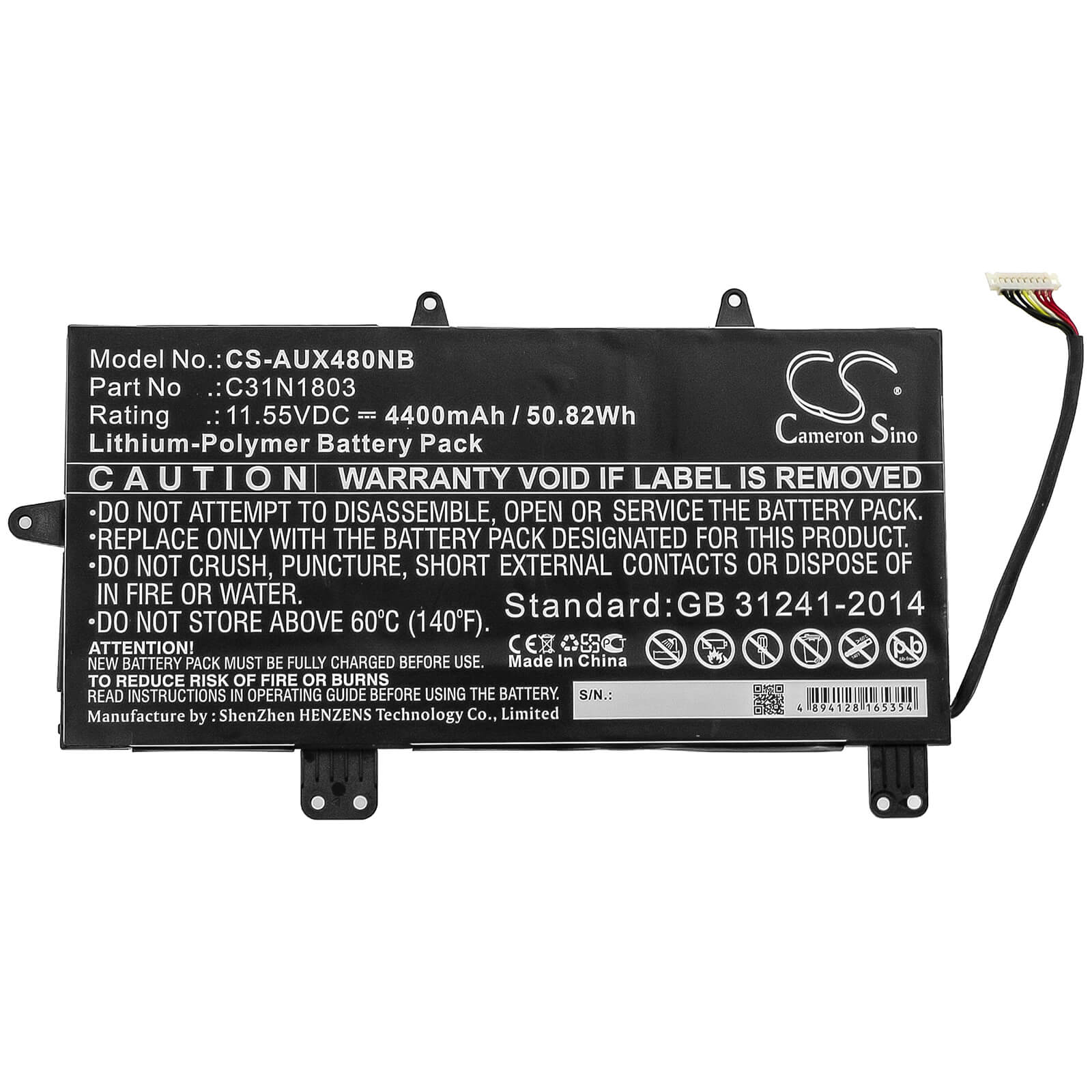 11.55V, 4400mAh, Li-Polymer Battery fits Asus, Ux480fd Ux450fd, Zenbook Pro 14 Ux480, 50.82Wh