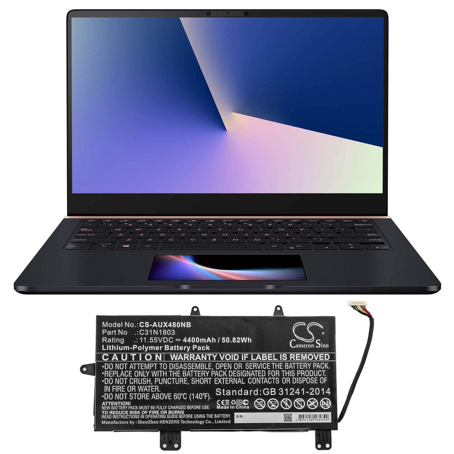 11.55V, 4400mAh, Li-Polymer Battery fits Asus, Ux480fd Ux450fd, Zenbook Pro 14 Ux480, 50.82Wh