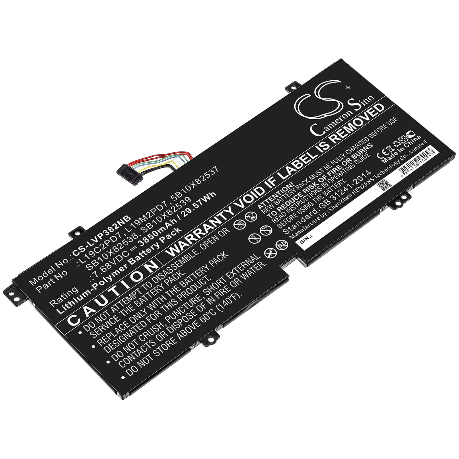 7.68V, 3850mAh, Li-Polymer Battery fits Lenovo, Ideapad 3 10igl5 (82at), 29.568Wh