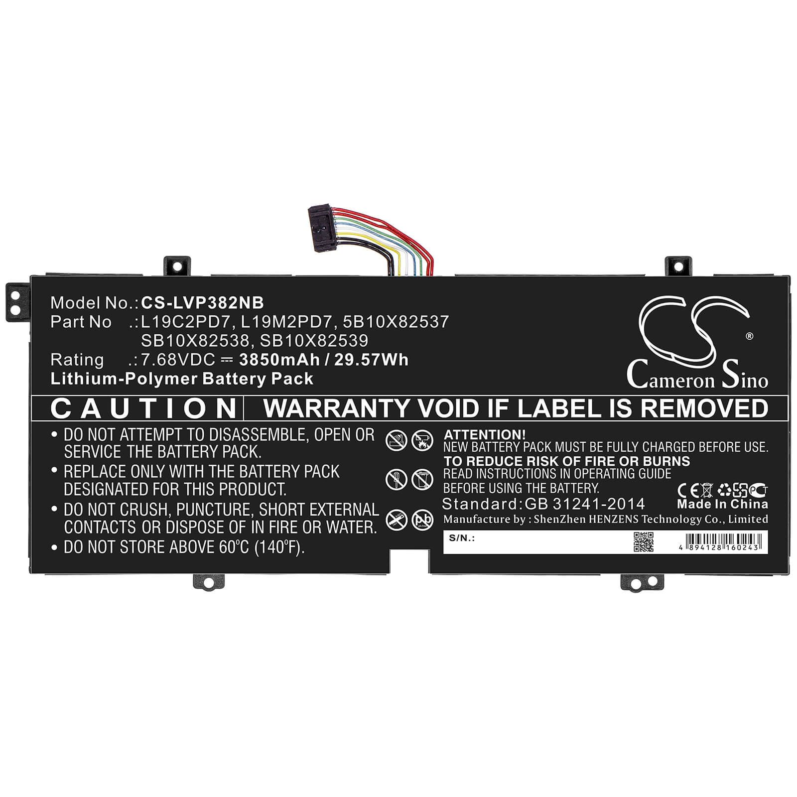 7.68V, 3850mAh, Li-Polymer Battery fits Lenovo, Ideapad 3 10igl5 (82at), 29.568Wh