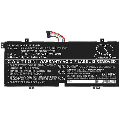 7.68V, 3850mAh, Li-Polymer Battery fits Lenovo, Ideapad 3 10igl5 (82at), 29.568Wh