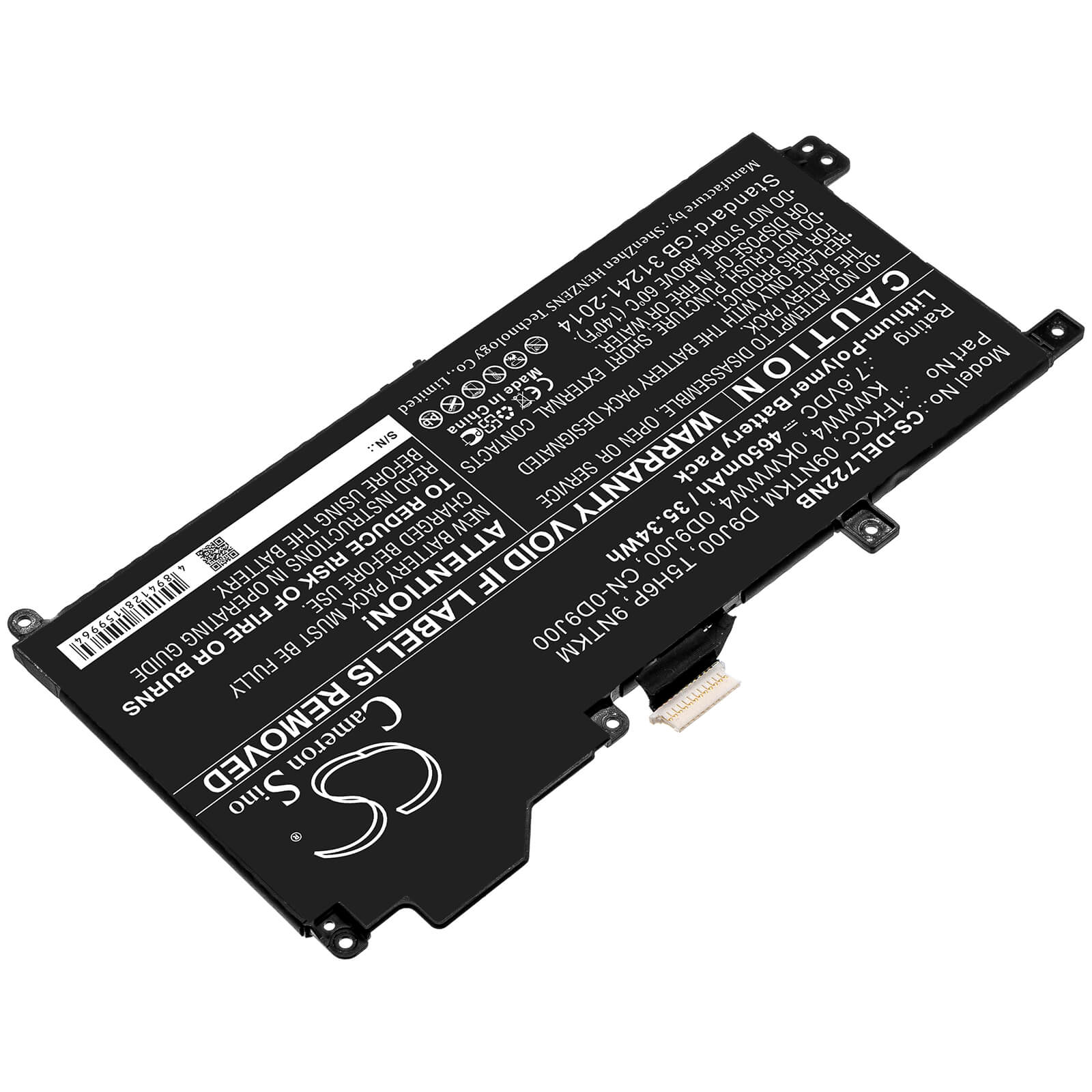 7.6V, 4650mAh, Li-Polymer Battery fits Dell, Latitude 12 7200, Latitude 7200 2-in-1, 35.34Wh