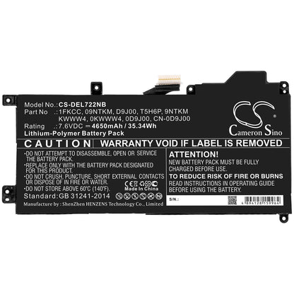 7.6V, 4650mAh, Li-Polymer Battery fits Dell, Latitude 12 7200, Latitude 7200 2-in-1, 35.34Wh