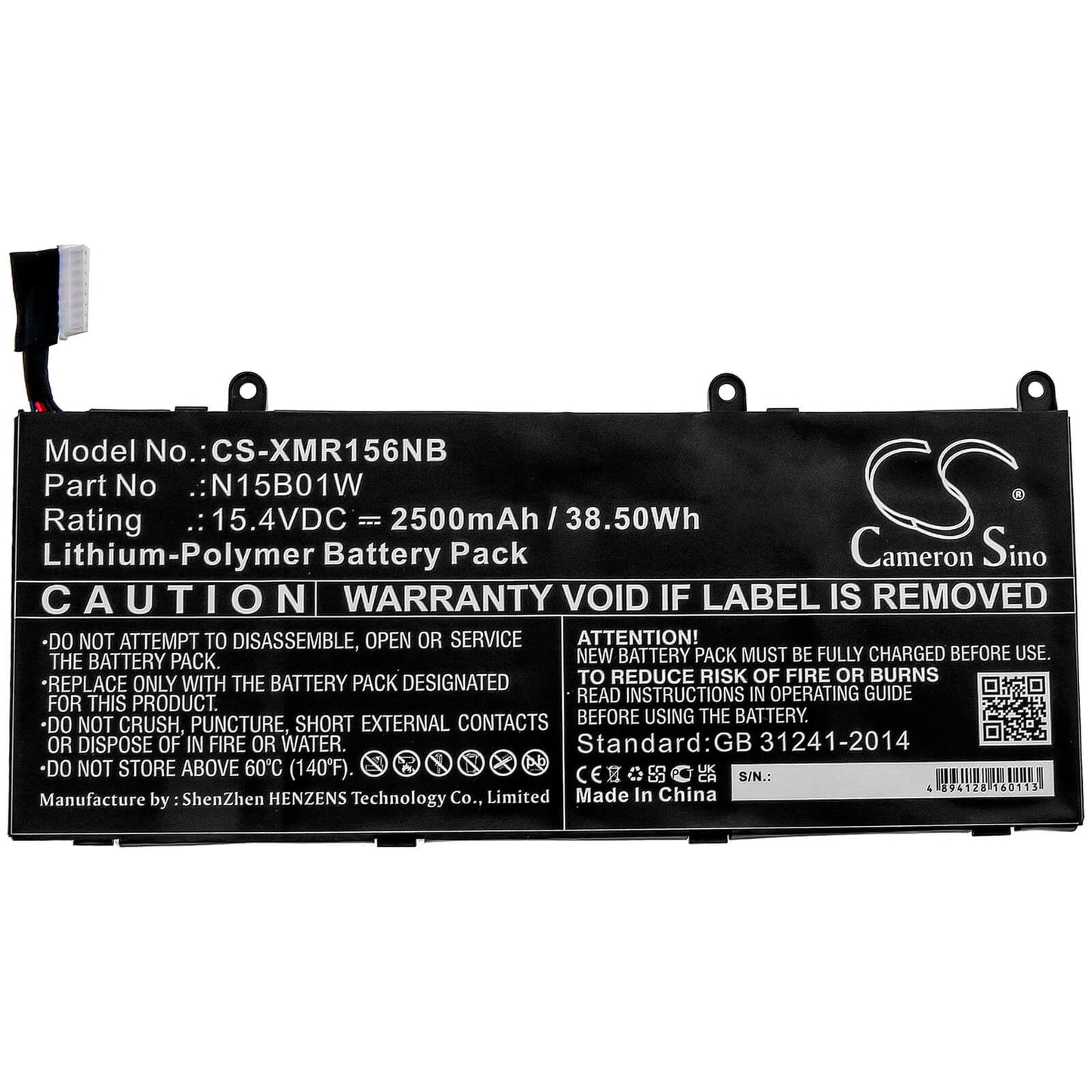 15.4V, 2500mAh, Li-Polymer Battery fits Xiaomi, Mi Ruby 15.6, 38.5Wh