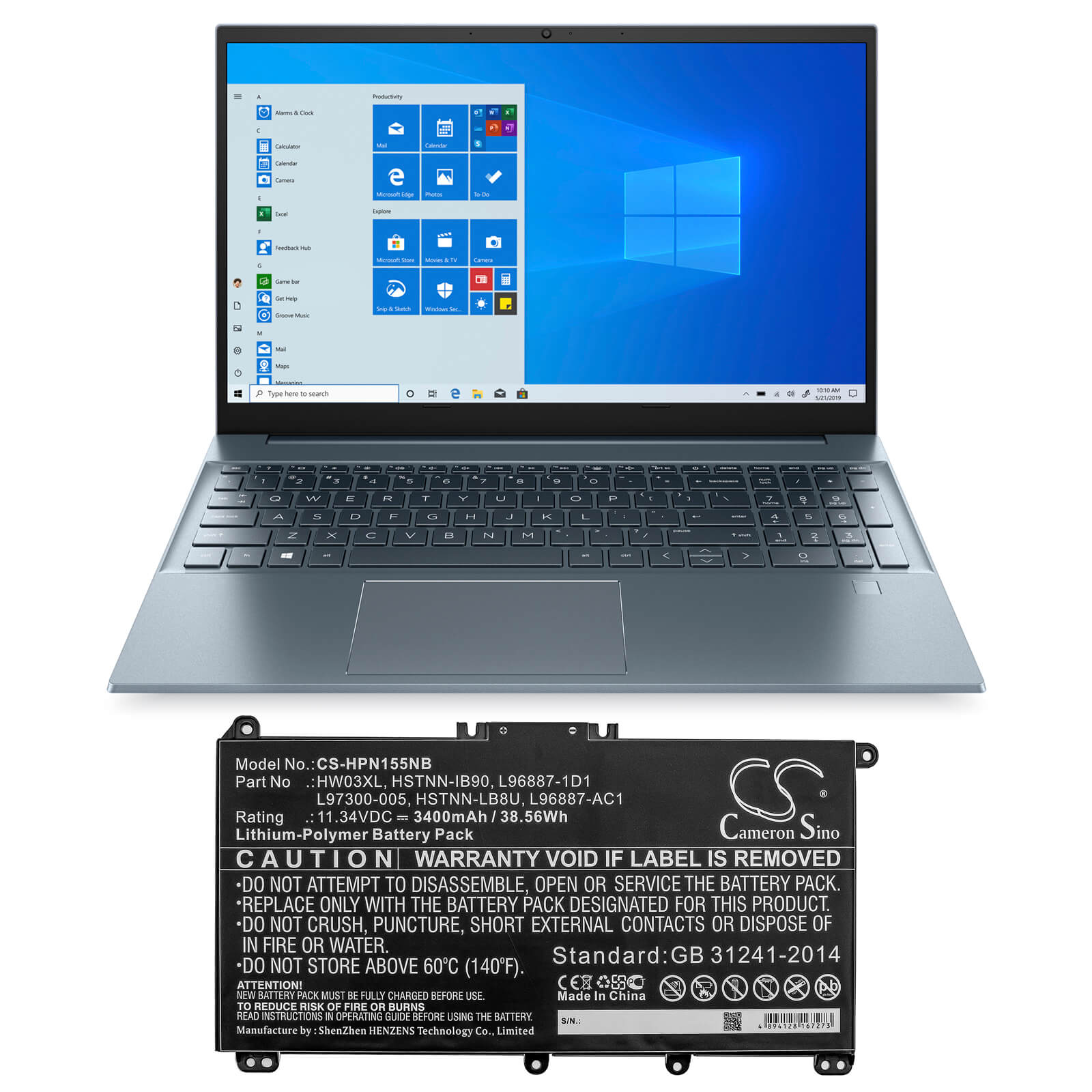 11.34V, 3400mAh, Li-Polymer Battery fits Hp, Pavilion 15 15-eg0000, Pavilion 15 Eg0073cl, 38.556Wh