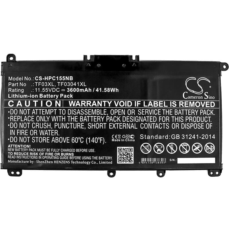 11.55V, 3600mAh, Li-ion Battery fits Hp, 14-bp002tu, 14-bp004tx, 41.58Wh