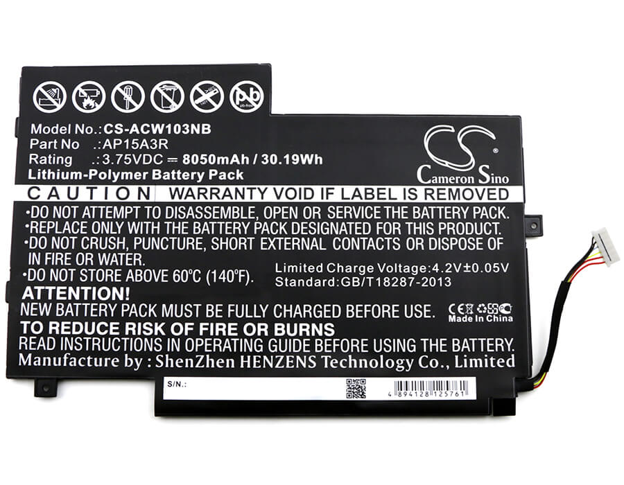 3.75V, 8050mAh, Li-Polymer Battery fits Acer, Aspire Switch 10e, Sw3-013, 30.1875Wh