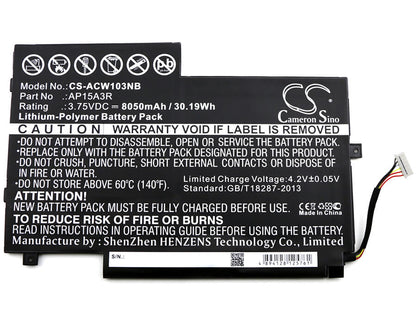 3.75V, 8050mAh, Li-Polymer Battery fits Acer, Aspire Switch 10e, Sw3-013, 30.1875Wh