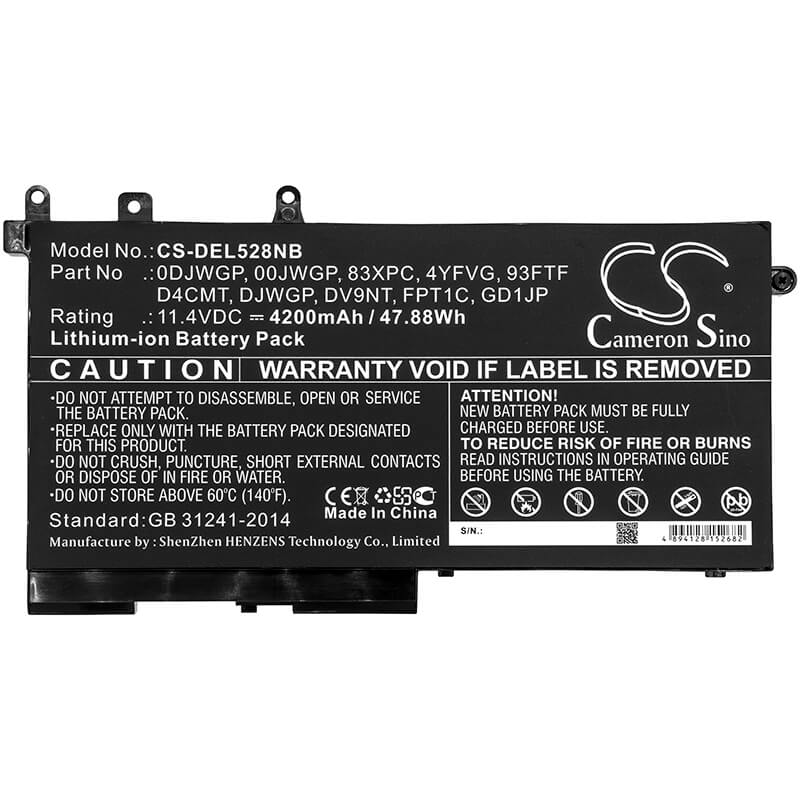 11.4V, 4200mAh, Li-ion Battery fits Dell, Latitude 12 5290, Latitude 5280, 47.88Wh