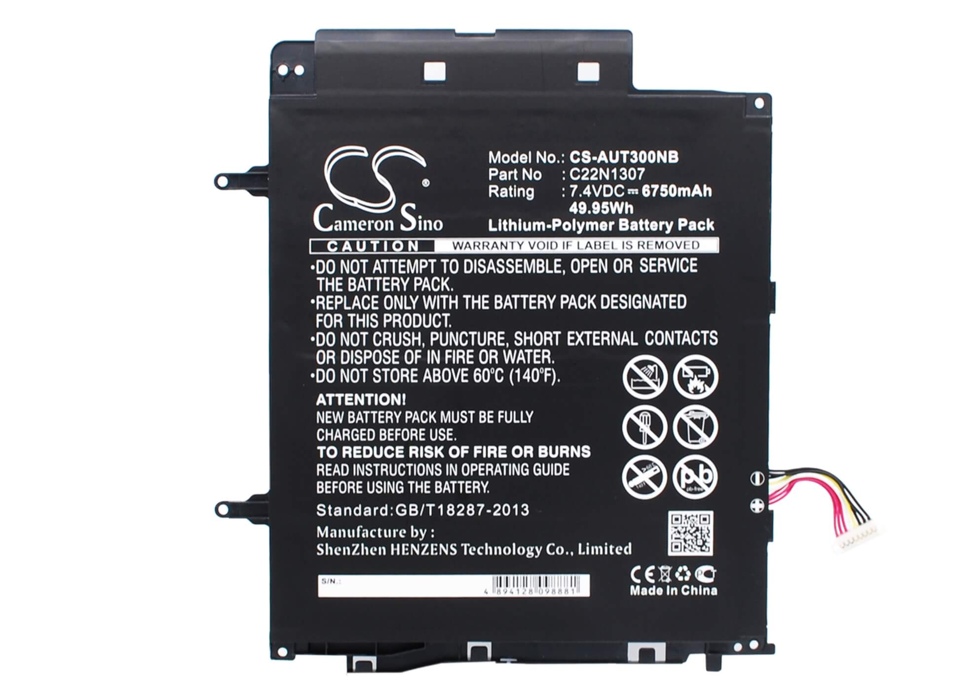 7.4V, 6750mAh, Li-Polymer Battery fits Asus, T300chi-f1-db, T300la-13nb02w1m28011, 49.95Wh