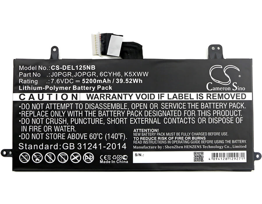 7.6V, 5200mAh, Li-Polymer Battery fits Dell, Latitude 12 5285 2-in-1, Latitude 5290, 39.52Wh
