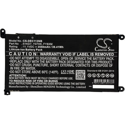 11.1V, 3550mAh, Li-ion Battery fits Dell, Chromebook 11 3100, Chromebook 11 3180, 39.405Wh
