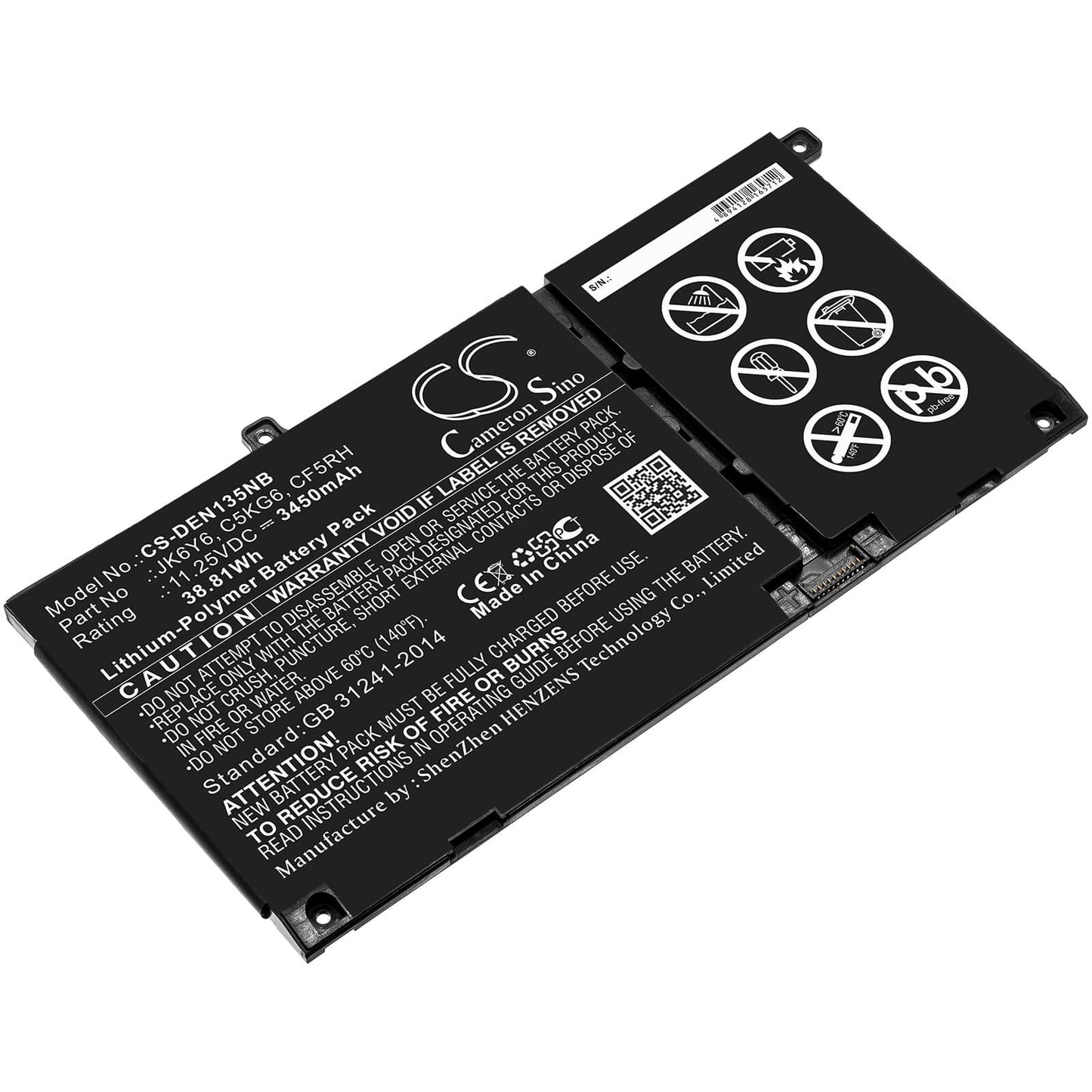 11.25V, 3450mAh, Li-Polymer Battery fits Dell, Inspiron 13 5301, Inspiron 14 5406 2-in-1, 38.8125Wh