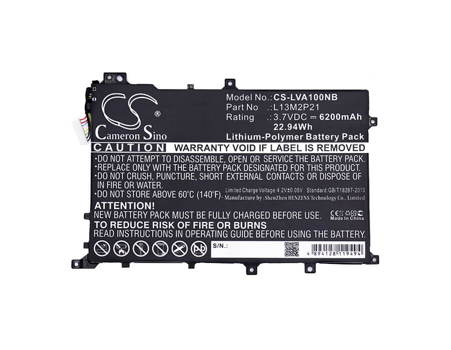 3.7V, 6200mAh, Li-Polymer Battery fits Lenovo, Ideapad A10, Ideapad A10-70, 22.94Wh