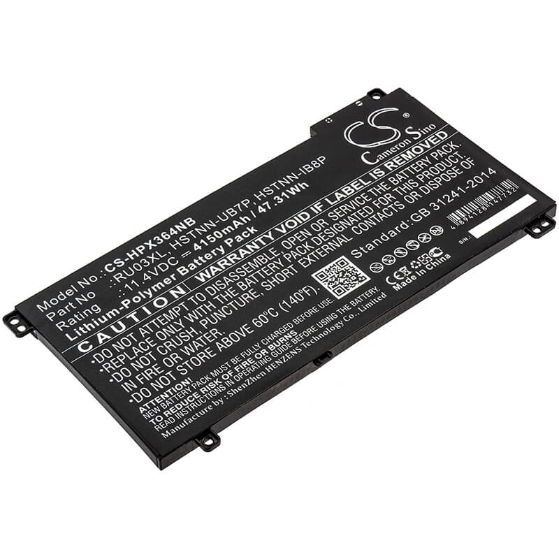 11.4V, 4150mAh, Li-Polymer Battery fits Hp, Probook X360 11 G3, Probook X360 11 G3 Education, 47.31Wh