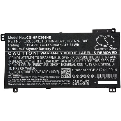 11.4V, 4150mAh, Li-Polymer Battery fits Hp, Probook X360 11 G3, Probook X360 11 G3 Education, 47.31Wh