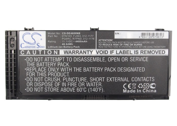11.1V, 4400mAh, Li-ion Battery fits Dell, Precision M4600, Precision M4600 Mobile Worksta, 48.84Wh