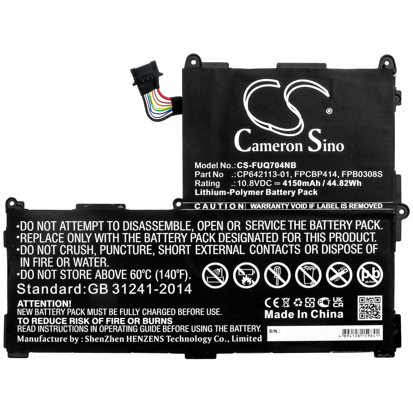 10.8V, 4150mAh, Li-Polymer Battery fits Fujitsu, Stylistic Q704, 44.82Wh