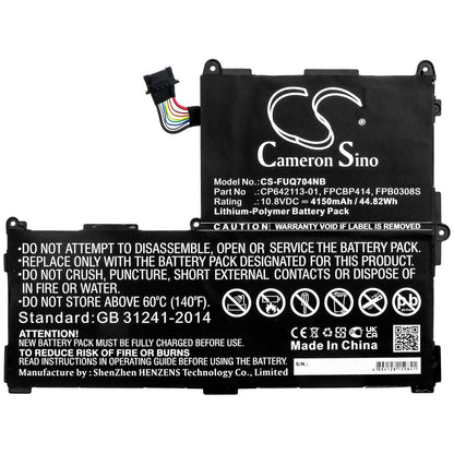 10.8V, 4150mAh, Li-Polymer Battery fits Fujitsu, Stylistic Q704, 44.82Wh