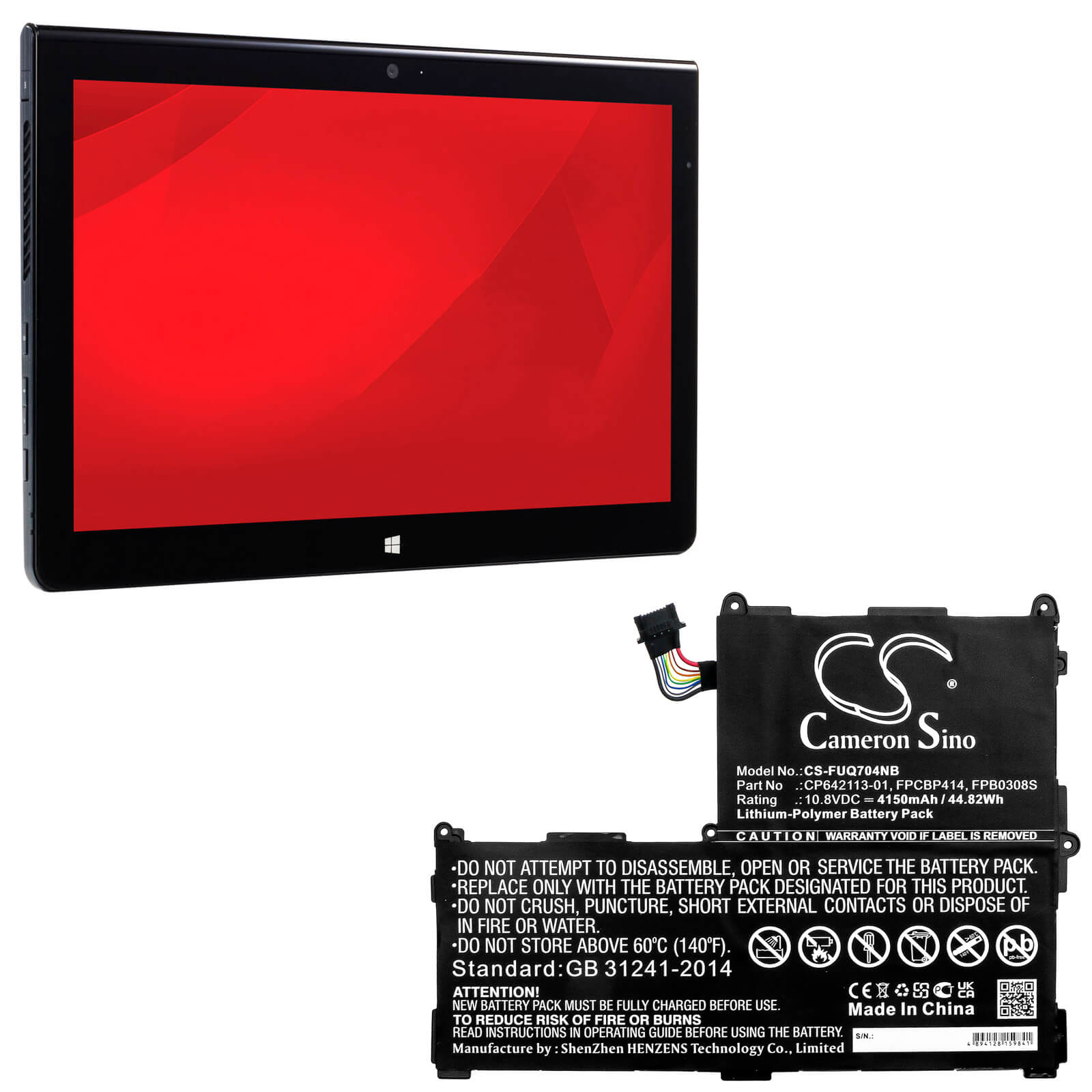 10.8V, 4150mAh, Li-Polymer Battery fits Fujitsu, Stylistic Q704, 44.82Wh