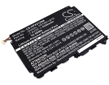 7.6V, 4350mAh, Li-Polymer Battery fits Hp, Pavilion X2 - 12-b096ms, Pavilion X2 12, 33.06Wh