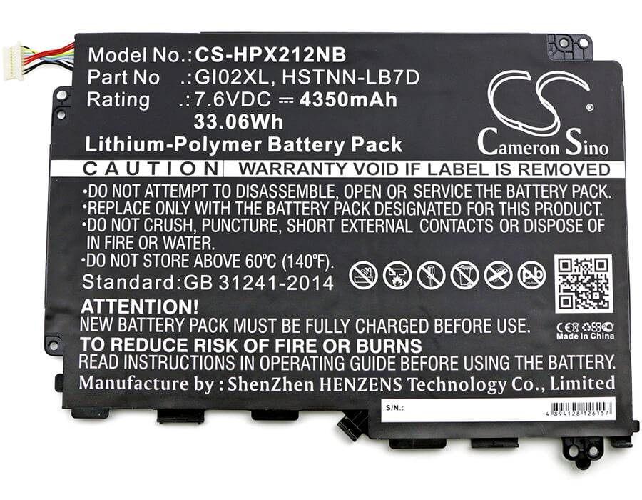 7.6V, 4350mAh, Li-Polymer Battery fits Hp, Pavilion X2 - 12-b096ms, Pavilion X2 12, 33.06Wh