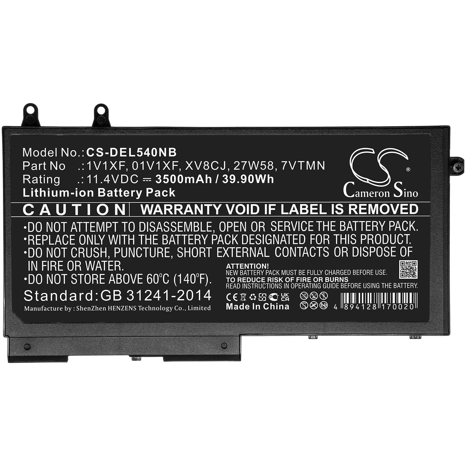 11.4V, 3500mAh, Li-ion Battery fits Dell, Inspiron 7591 2-in-1, Latitude 5400, 39.9Wh
