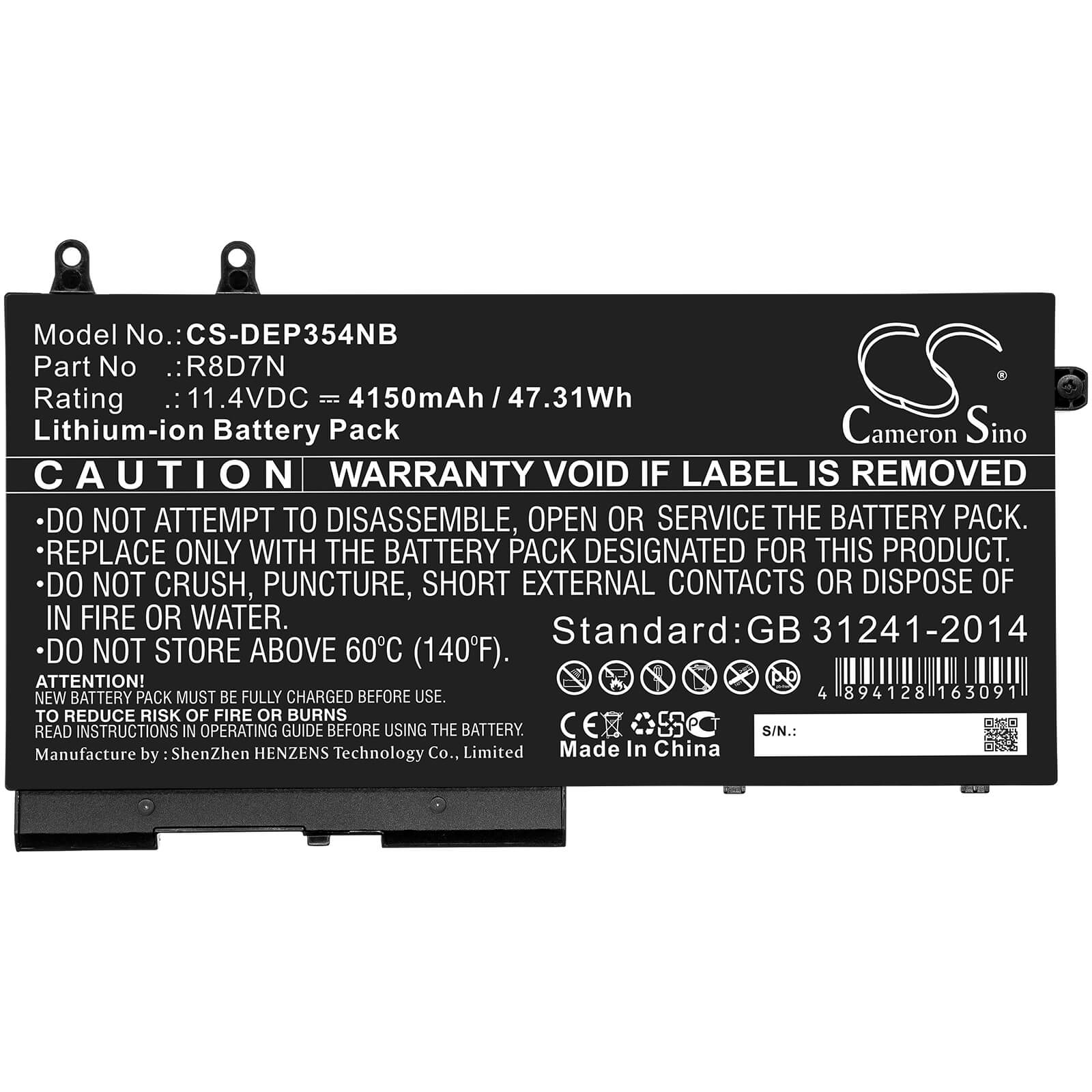 11.4V, 4150mAh, Li-ion Battery fits Dell, Inspiron 7506, Inspiron 7591, 47.31Wh